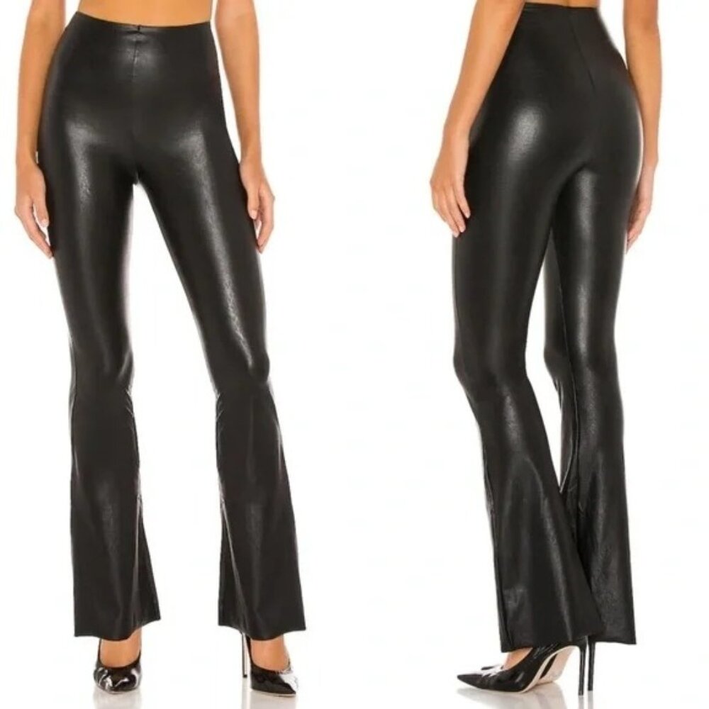 Commando Black Faux‎ Leather Full Length Flare Pants Size M